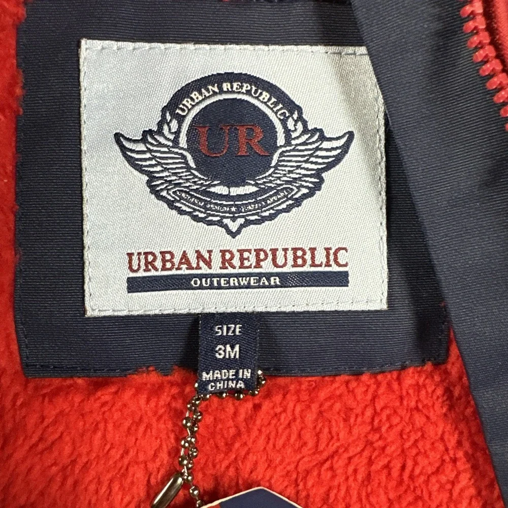 Winter Snowsuit Sherpa Bunting Pram NWT Urban Republic 3M Navy Red Cozy Warm